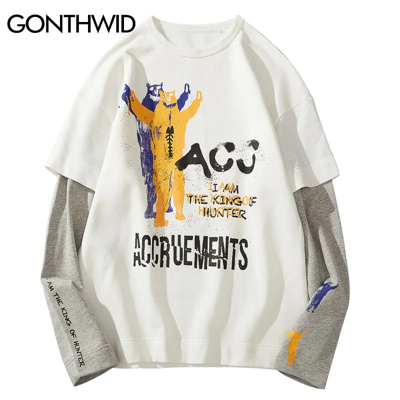 GONTHWID граффити печати ложные 2 шт. пуловер Кофты Уличная толстовки хип хоп Harajuku