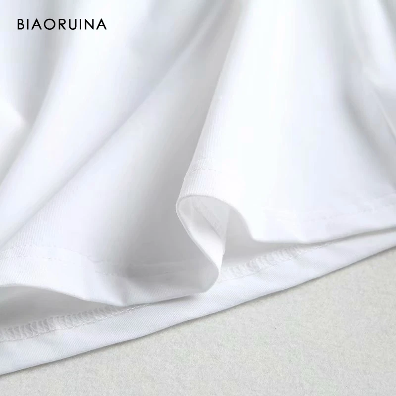 

BIAORUINA Women's Heart Embroidery Casual Cotton All-match T-shirt Short Sleeve Female Korean Style Summer Sweet Tees Tops