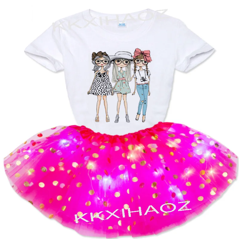 

Summer Dress Girl Sets Kids Clothes Teen Girls 2 Pcs Clothes Suit 2 4 6 7Years Beautiful Girls Print T-Shirt + Skirts For Girl