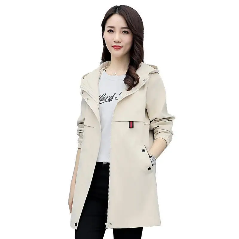 

Lining Women's Trench Coat Fashion New Autumn Loose Long-sleeve Hooded Outwear All-match Casual Female Long Zipper Windbreaker