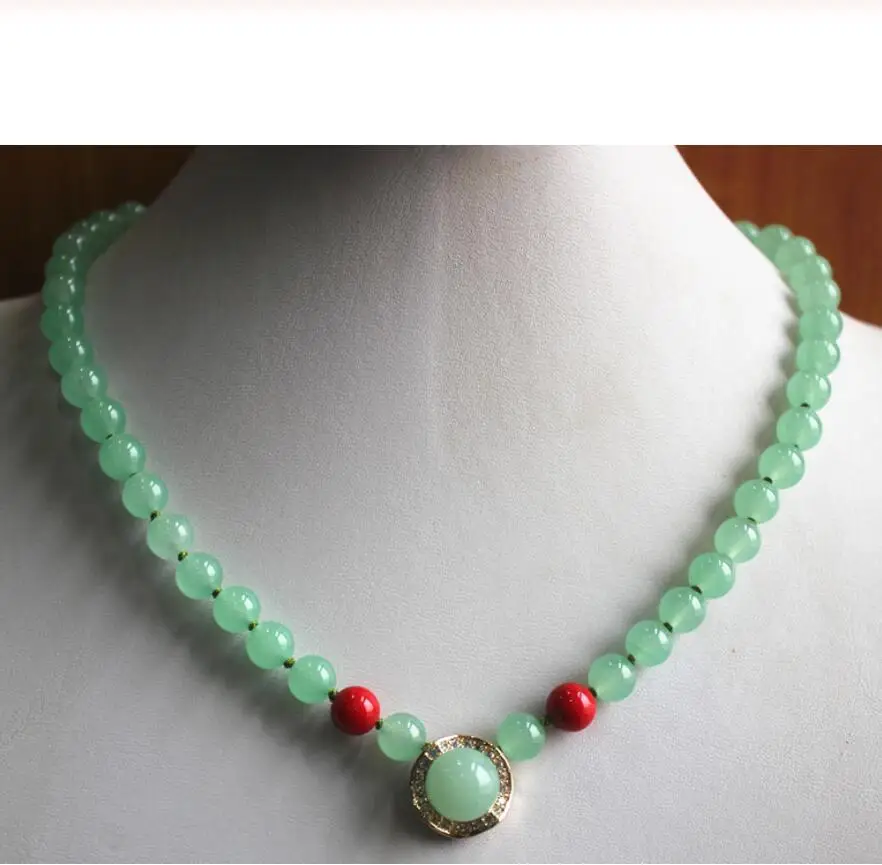 

Free Shipping wholesale factory price simple style design 8mm green and red Jade necklace 14 mm pendant fashion jewelry