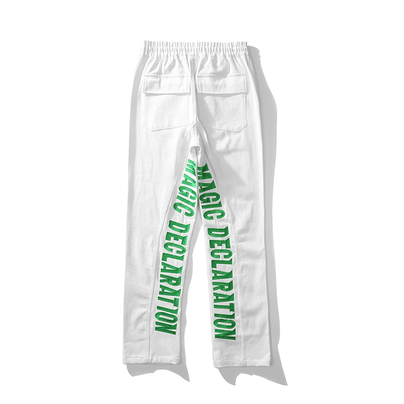 

Green Letter Embrodiery Drawstring Casual Cargo Pants for Men and Women Retro Streetwear Straight Overalls Baggy Vibe Trousers