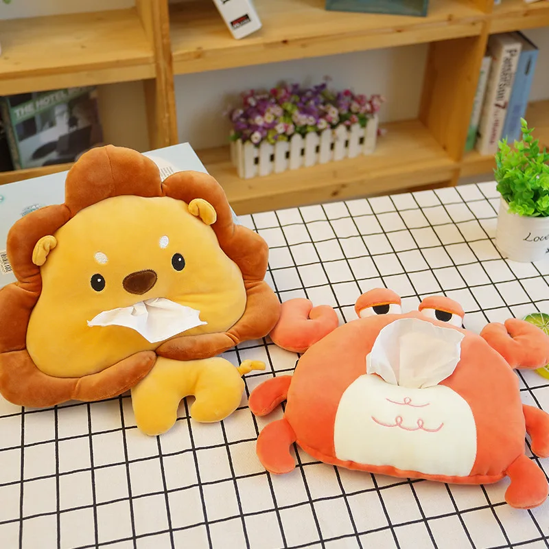 

30CM Cartoon Lion Crab Plush Tissue Box Durable Home Car Sofa Paper Tissue Holder Napkin Case Pouch Animals Toy Doll