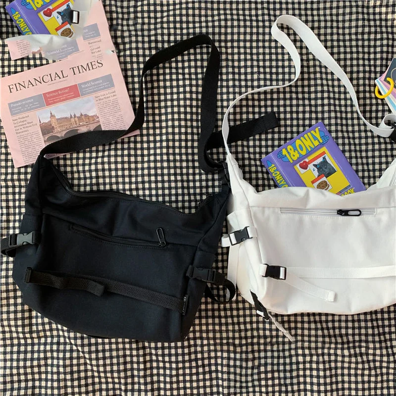

Shopping Bags Women Solid Big Capacity Crossbody Unisex Couples Students Canvas Bag Adjustable Simple Chic Ins Harajuku Hip-hop