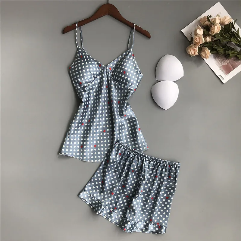 Весенне-летние женские сексуальные атласные пижамы комплекты из 2 предметов