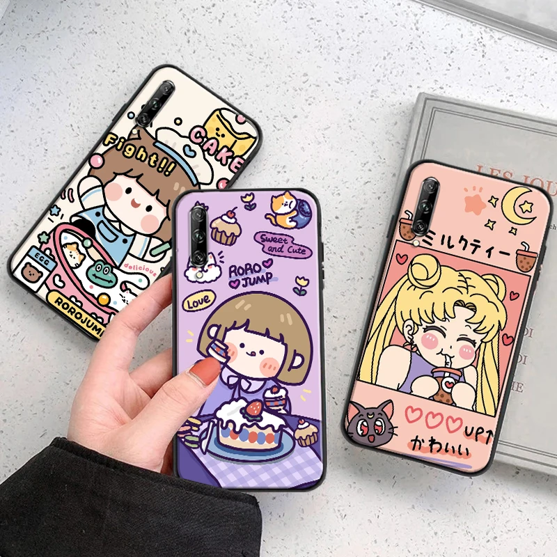 

Cute Kawaii Girl Phone Case For Huawei P Smart Z 2019 2021 P20 P30 P40 Lite Pro Plus Funda Soft Silicone Back Cover Carcasa
