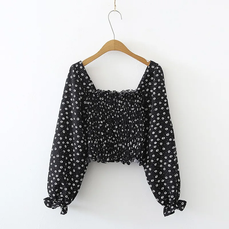 

Women's Square Collar Sweet Long Sleeves Chiffon Shirt Blouse Elegant Polka Dot Puff Sleeve Shirt For Female 2021 Spring Top