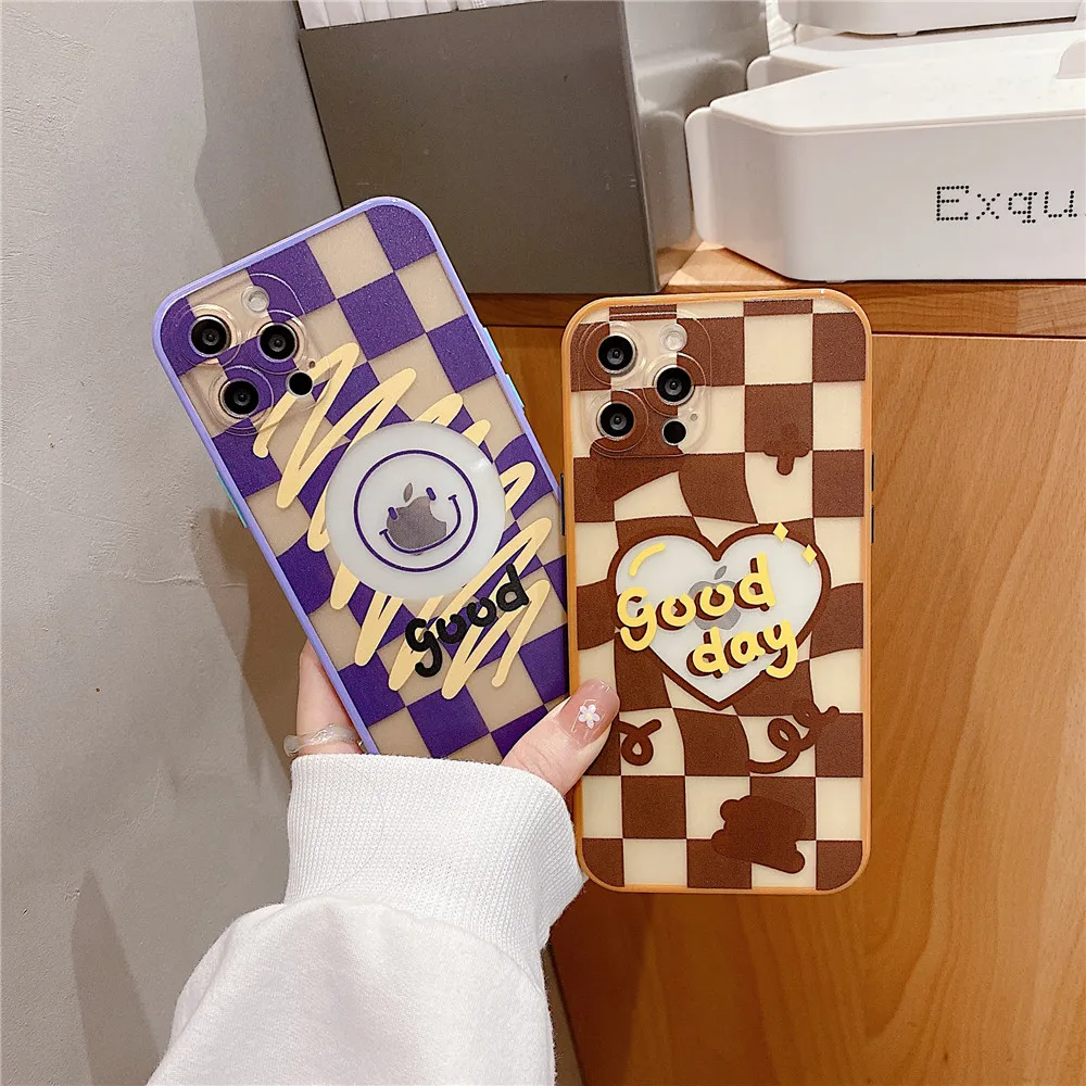 

Lattice Smile Face Cartoon Transparent Phone Case For iPhone 13 12 11 PRO MAX XS X XR 7 8 Plus Fall-anti Soft Frame Cover Shell