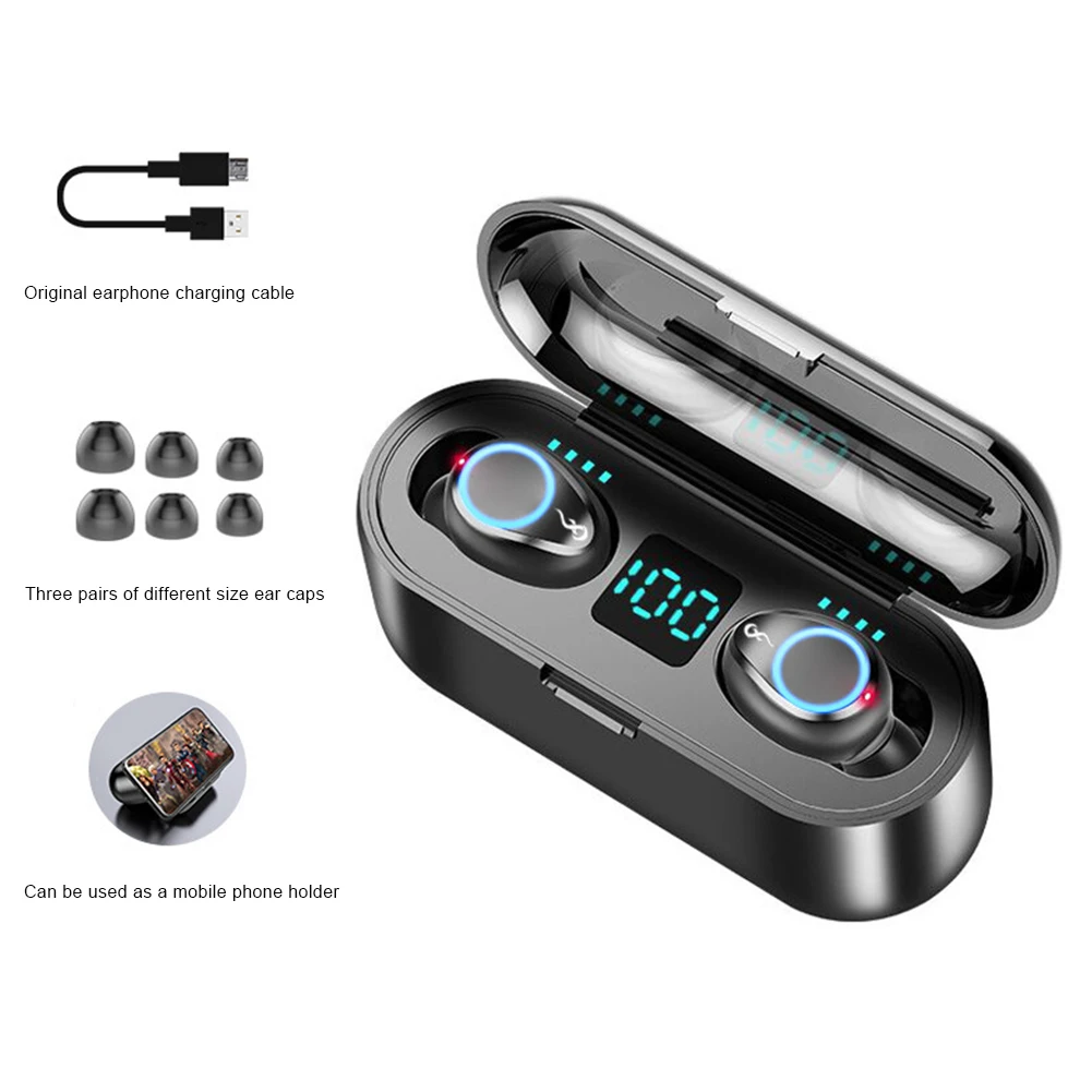 

F9 Bluetooth5.0 Binaural Touch Wireless Earphone Compatible Smart Noise Reduction Headphone Headset With Power Display Digital.