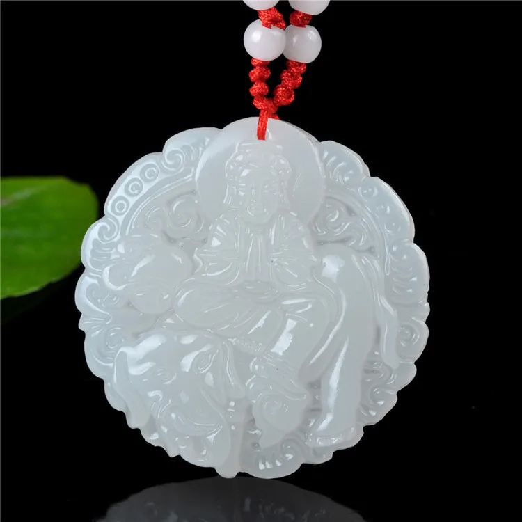 Натуральный белый нефрит Гуаньинь Bodhisattva кулон Jadeite ожерелье Шарм ювелирные
