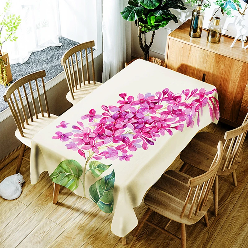 

White Square Tablecloth Printing Polyester Tropical Leaves Flower Waterproof Table Cloth Wedding Party Cover Modern Simplicity
