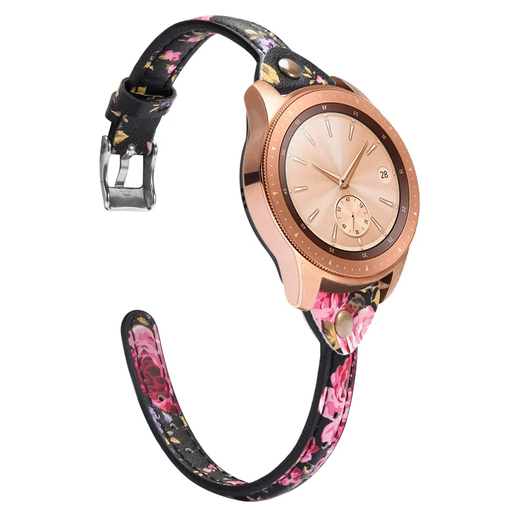 Black Pink Тонкий ремешок для часов из натуральной кожи для samsung Galaxy Watch 42 мм 46 мм женский ремешок Серебристый Стальной ремешок с пряжкой для активных 2 40 мм 44 мм - Цвет ремешка: Black Pink