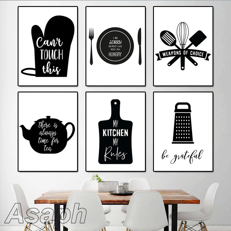 

Kitchen Wall Art Canvas Painting Kitchenware Kitchen Typography Posters And Prints Black White Wall Pictures Home Decor