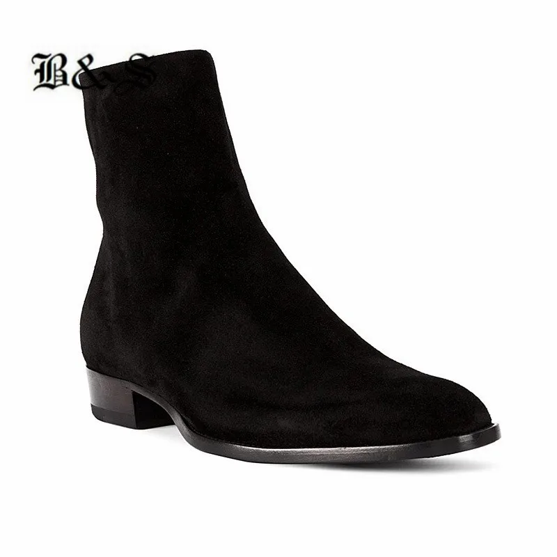 Мужские замшевые ботинки на танкетке из натуральной кожи