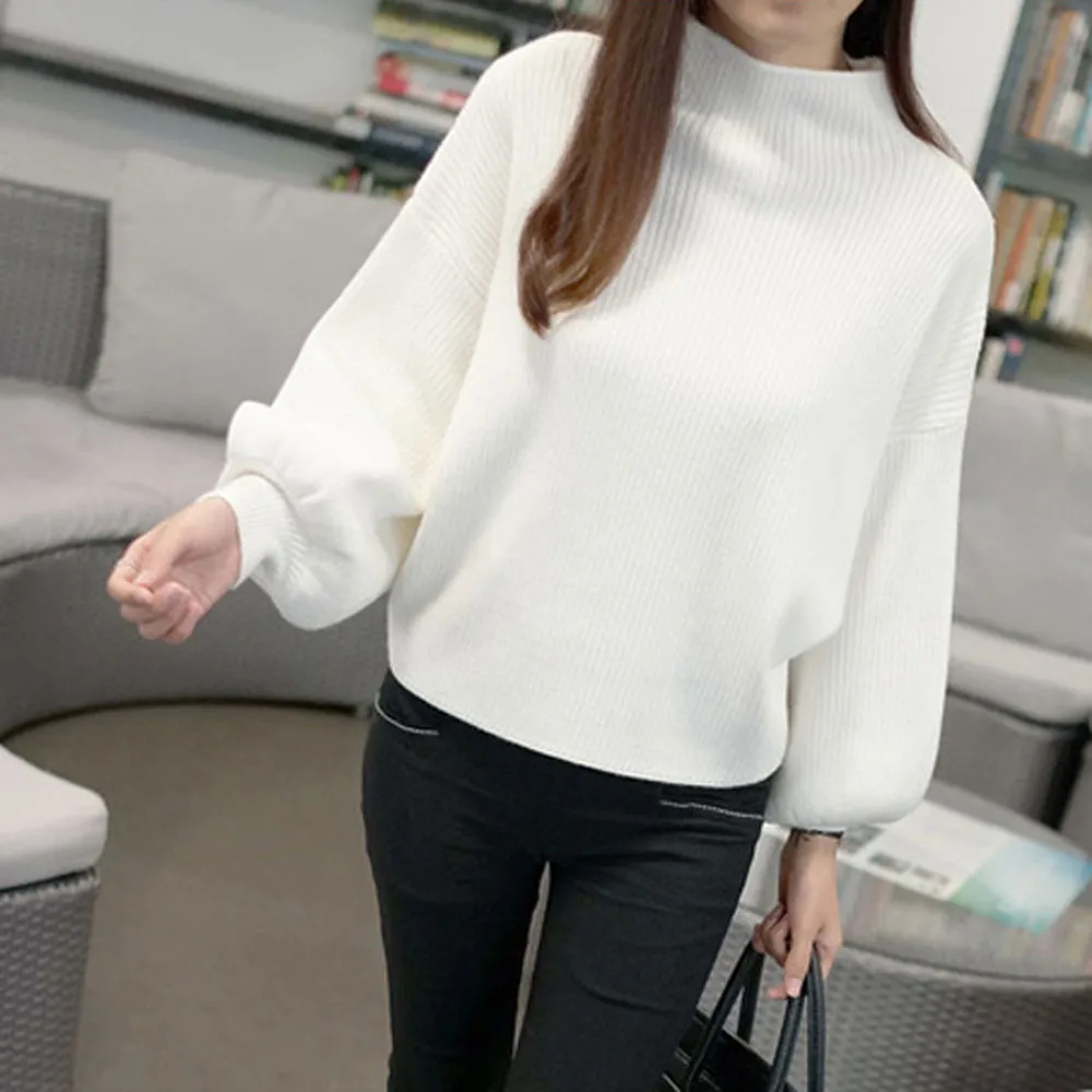 Women Sweater Winter Warm Lantern Sleeve Knit Jumper Casual Loose Turleneck Pullover Outwear Top Blouse #45 | Женская одежда