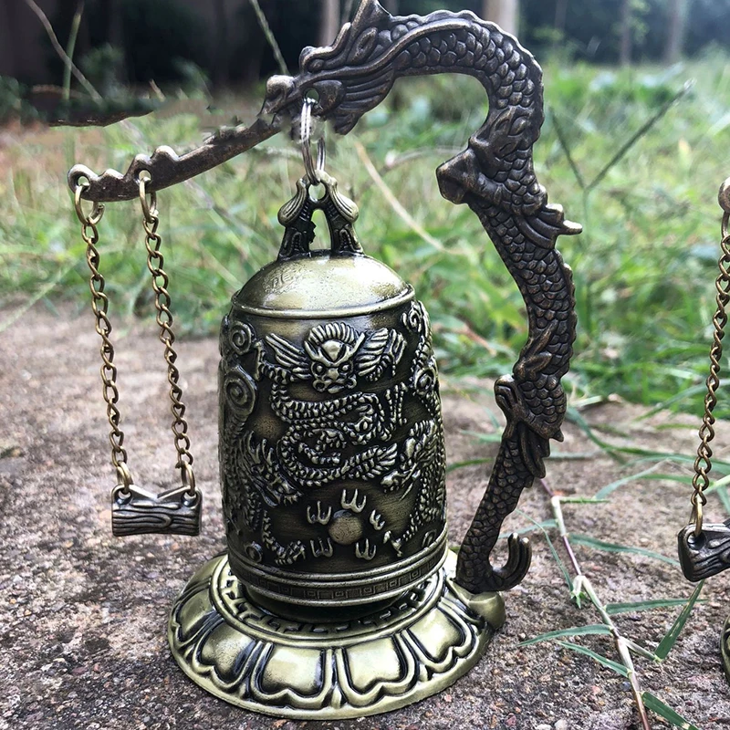 Китайский колокольчик с драконом резной антиквариат в античном стиле медь