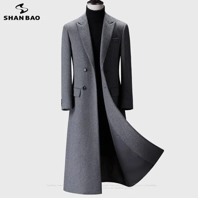 S-6XL! мужское и женское домашнее длинное пальто и халат с неровной шерстяной тканью с диагональной пряжкой в зимнем черном цвете