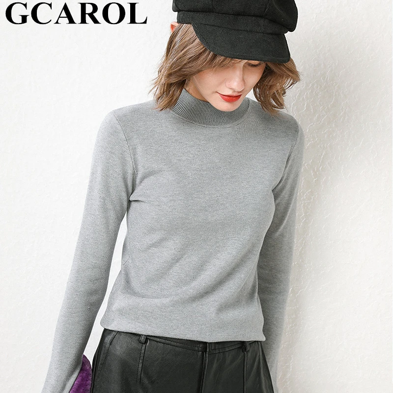 Grey Вязаный свитер GCAROL, облегающий трикотажный джемпер с высоким воротником с содержанием шерсти 30%, яркий обтягивающий пуловер для осени и зимы - Цвет: Grey