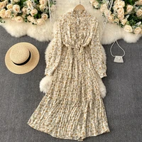elegant ruffles floral print women summer long sleeve female dresses 2021 spring chiffon vestidos