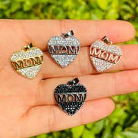 5pcs mom word heart charms for women bracelet making cubic zirconia pendant for necklace mothers day gift daughter jewelry bulk