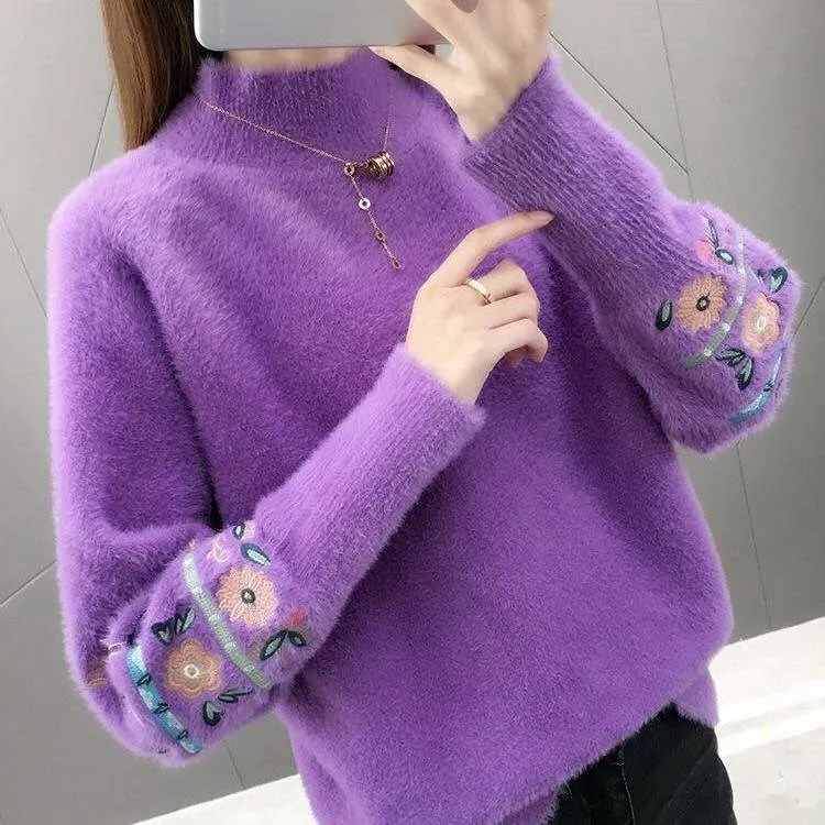 

2021 Thickened Autumn Winter Sweater Women's New Loose Pullover High Neck Knitted Bottomed Long Sleeved Top