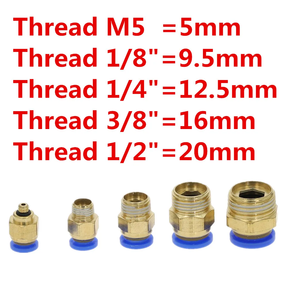 1 шт наружная резьба 1/8 ''1/4'' 3/8 ''1/2'' к трубке 4681012 мм прямой пуш-ап в фитинг для пневматического пуш-ап для подключения воздуха