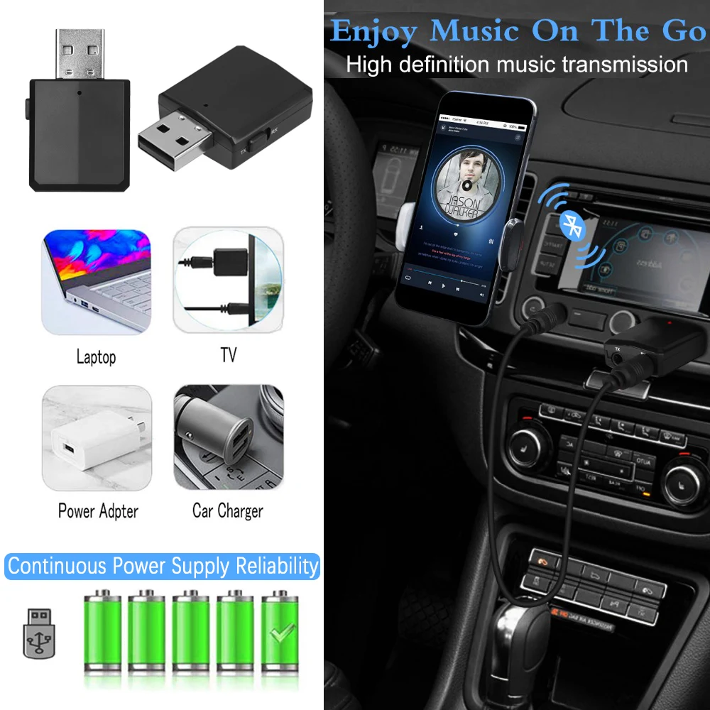 Автомобильный HIFI аудио 3 в 1 USB Bluetooth 5 0 передатчик приемник адаптер EDR ключ мм AUX для