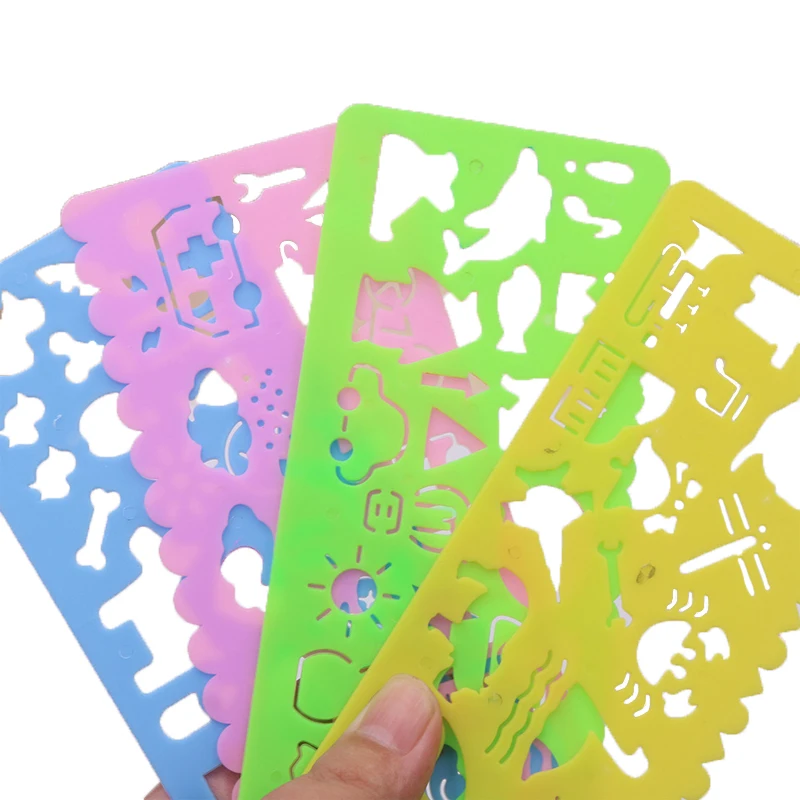 

4 stuks Leuke Art Grafische Symbolen Heerser Drawing Template Briefpapier Kids Opstellen Stencil Levert Speelgoed Voor Studenten