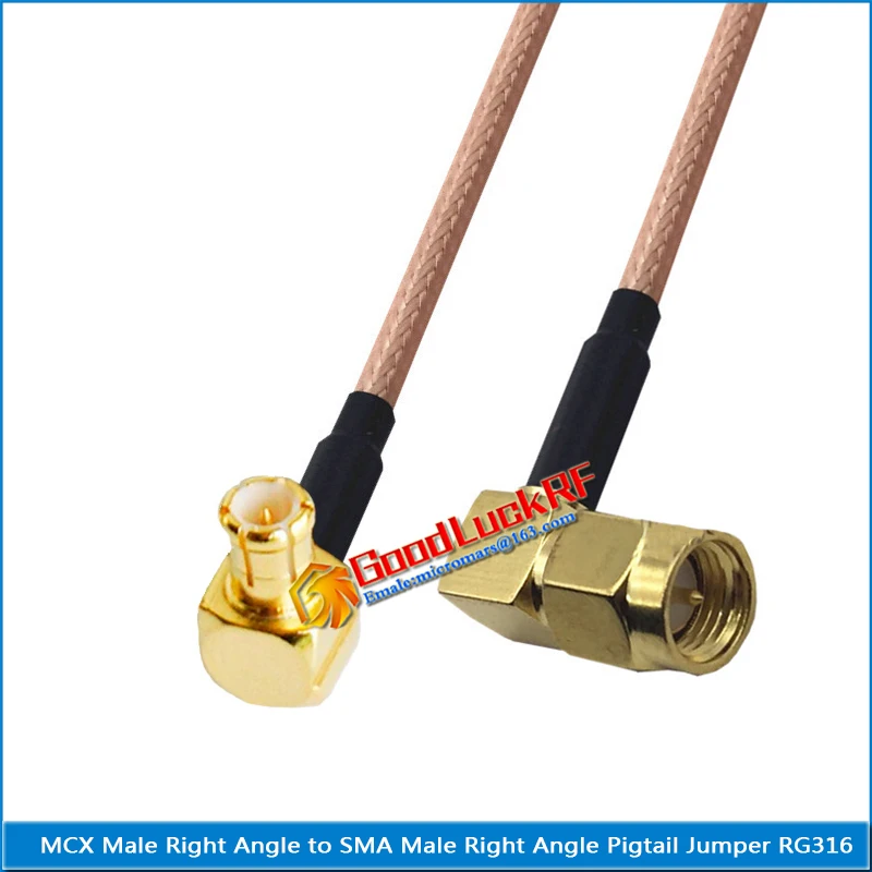 

MCX Male Right Angle 90 Degree to SMA Male Right Angle Plug Coaxial Pigtail Jumper RG316 extend Cable 50 ohm Low Loss