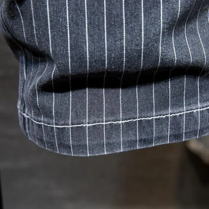 

2021 Summer stripe Men's Stretch Short Jeans Fashion Casual Slim Fit High Quality Elastic Denim Shorts Male Brand Clothes S-7XL