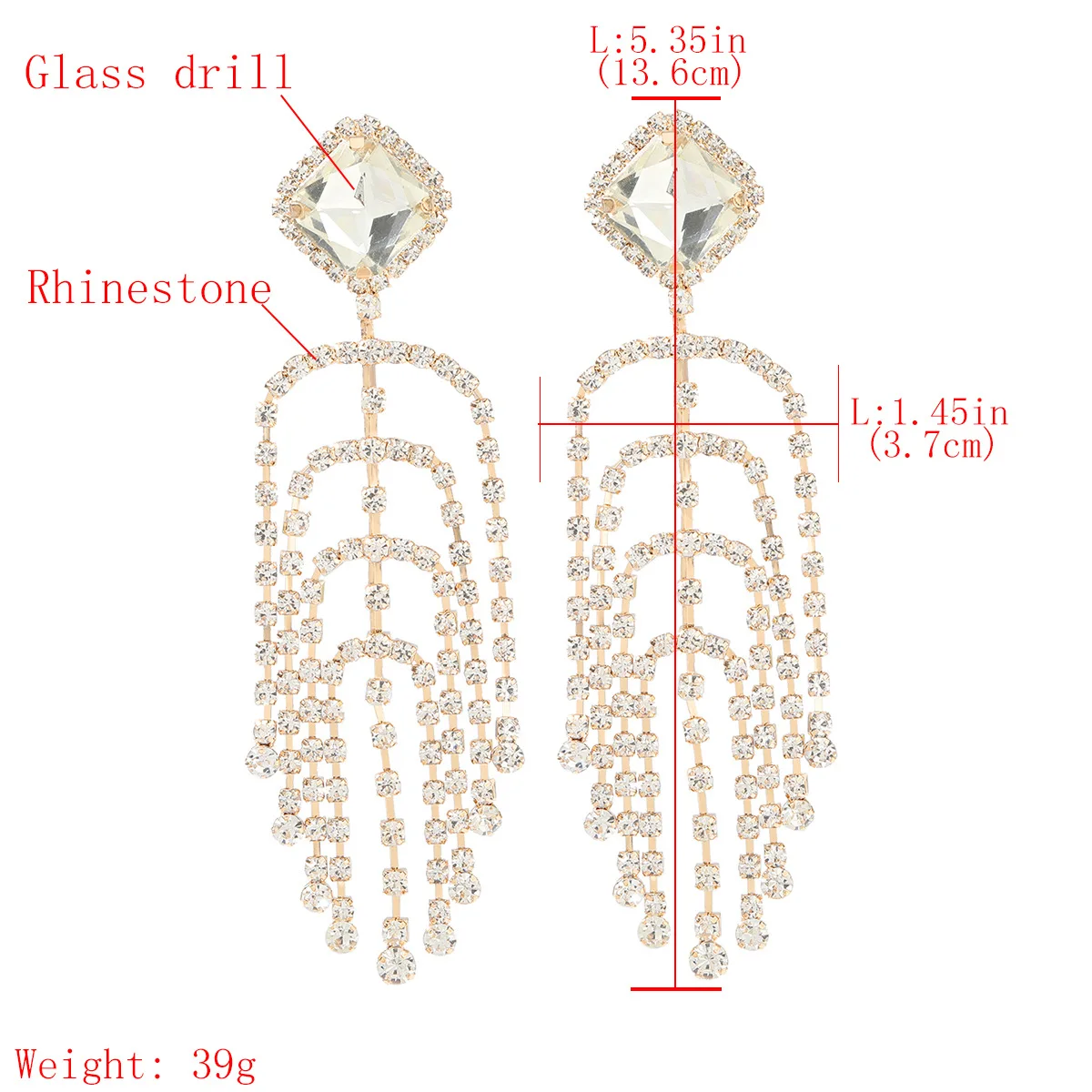 

Exaggerated White Gold Color Crystal Rhinestone Claw Chain Tassel Long Drop Earrings for Women Girls Wedding Jewelry