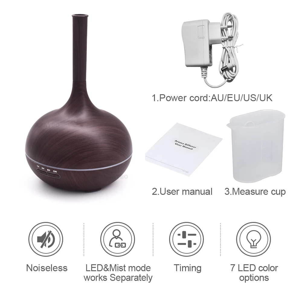 

400ml Wood Grain Ultrasonic Cool Mist Humidifier Aroma Essential Oil Diffuser for Office Home Bedroom Living Room Study Yoga Sp