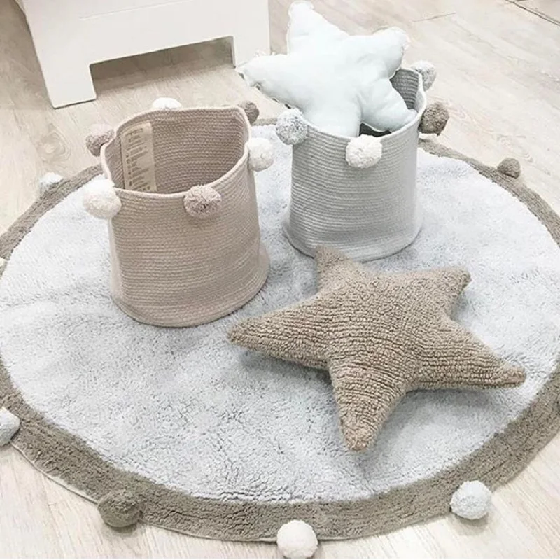 Round Rug Tapete Infantil Nordic Soft Cotton Fluffy Floor Mat Rugs Kilim for Baby Children Bedroom Living Room Pink Grey Blue