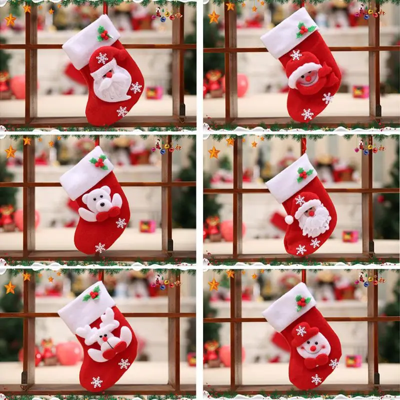 New Little Christmas Stockings Santa Claus Snowman Holiday Gift Bag Home Garden Festive Party Supplies | Дом и сад