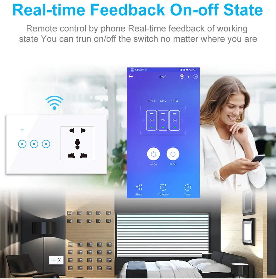 Беспроводная универсальная смарт-розетка с поддержкой Wi-Fi и сенсорным