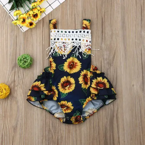 

Newborn Toddler Baby Girls Bodysuits Tops Jumpsuit Sunflower Print Tutu Outfits Sleeveless Top