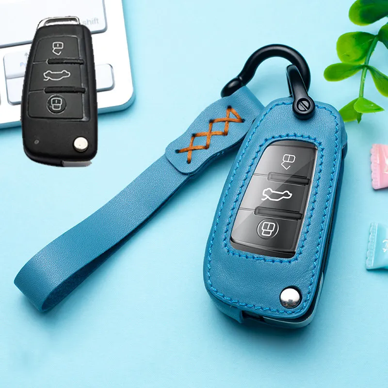 Leather Car Key Cover Protection Case For Audi A1 A3 A4 8P 8L 8V S3 RS3 Q3 Q7 C5 C6 TT Auto Protect Holder Shell Ring | Автомобили и
