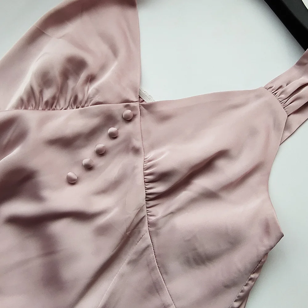 

Lady pajamas sleeveless dress pajamas silky texture home clothes button decoration dress pregnant women pajamas women sleepwear