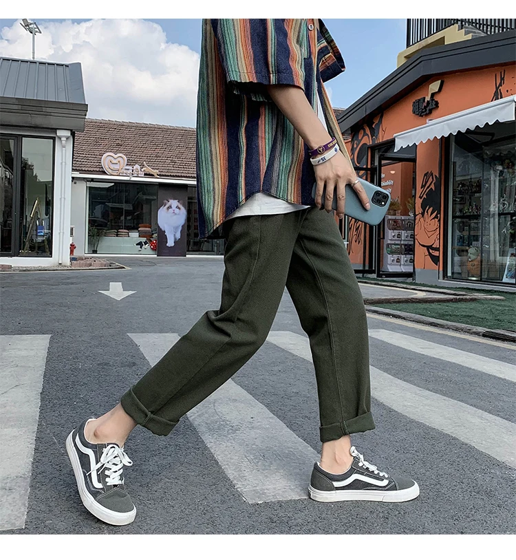 

Men's New Fashion Straight Pants 2021 Spring Casual Jeans Black/Army green/Rice white Homme Jean Biker Denim Trousers 2XL-S