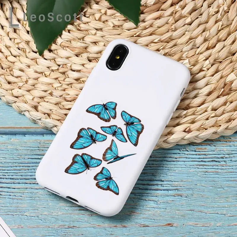 

Blue Butterfly Phone Case Candy Color for iPhone 11 12 mini pro XS MAX 8 7 6 6S Plus X 5S SE 2020 XR