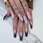 Съемные накладные ногти, длинный гроб, черные, белые французские накладные ногти, накладные ногти, маникюр, сделай сам, украшение ногтей, дизайн, накладные ногти