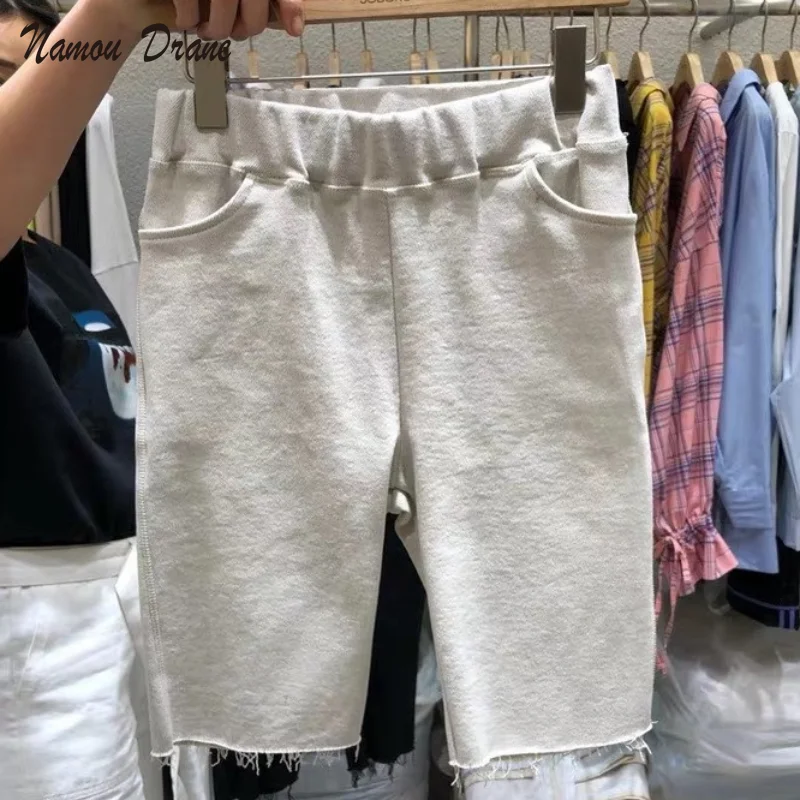 

2021 New Elastic Elastic Waist Solid Color Bottoming Shorts Beach Casual Women's Pants Fashion All-match Thin Pants White Pants