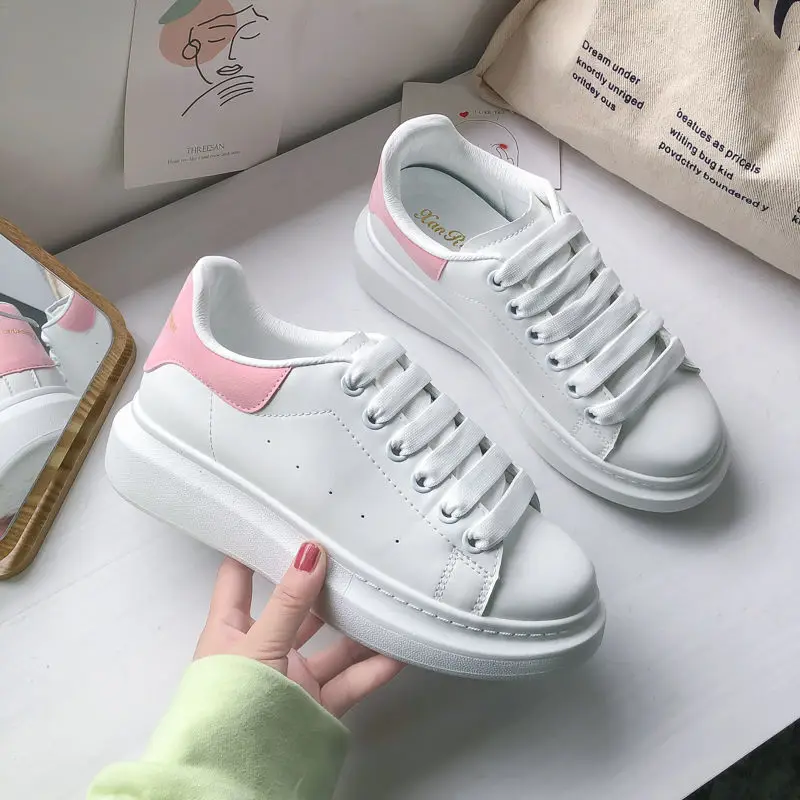 

Leather McQueen White Shoes for Men's and Women's Couples 2021 New All-Match Thick-Soled Inner Increase Leisure Sports Sneakers