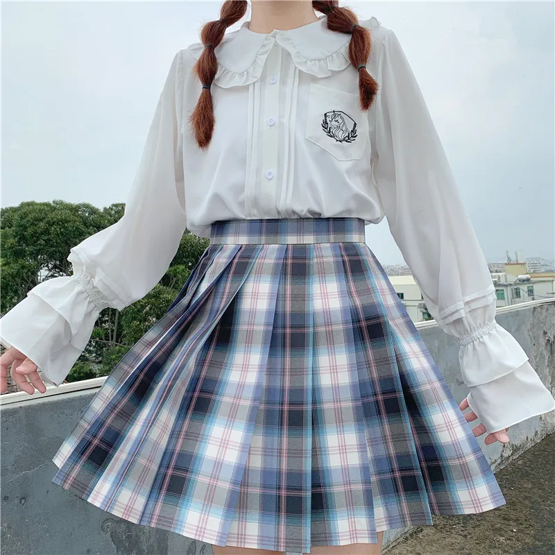 

Original New Spring Lolita Women Shirt Kawaii Doll Collar Blouses Feamle Basic Jk Uniform Unicorn Embroidery Cotton Tops