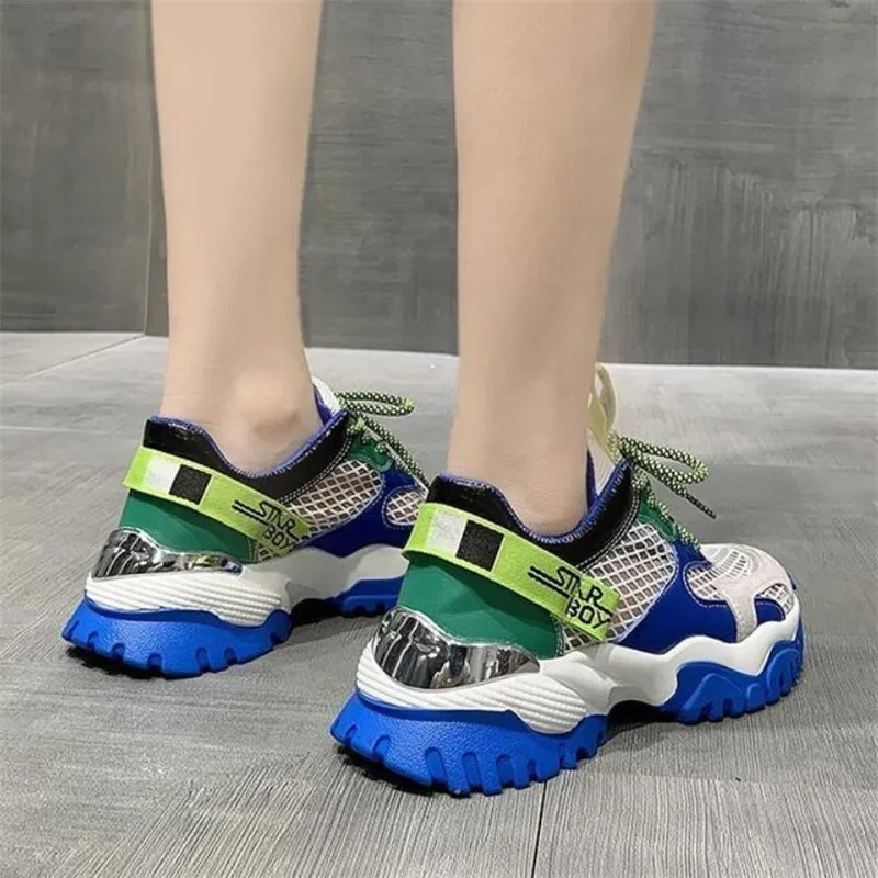 

Women Sneakers Summer New Leisure Mixed Colors Mesh Breathable Platform Women Shoes PU Leather Non-slip Flats Sports Women Shoes