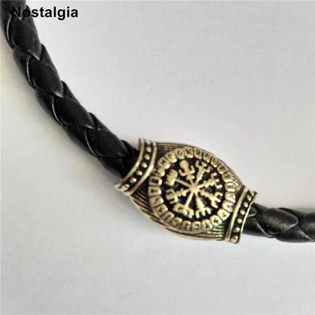 Antique bronze 4 Руна викингов волосы борода Валькнут Vegvisir компас Снежинка кельты Узел Троицы талисманы для бороды большое отверстие бисера браслет с рунами DIY - Цвет: Antique bronze 4