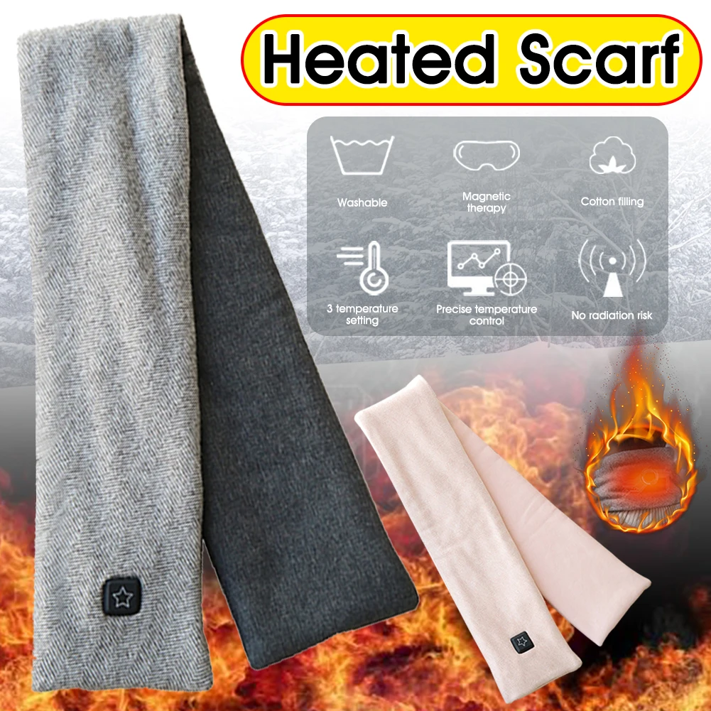 

Heated Scarf Winter Warm Neck Wrap 3 Temperature Settings Rechargeable Washable Scarf 80 x 11 cm Scarf With Charging Cable