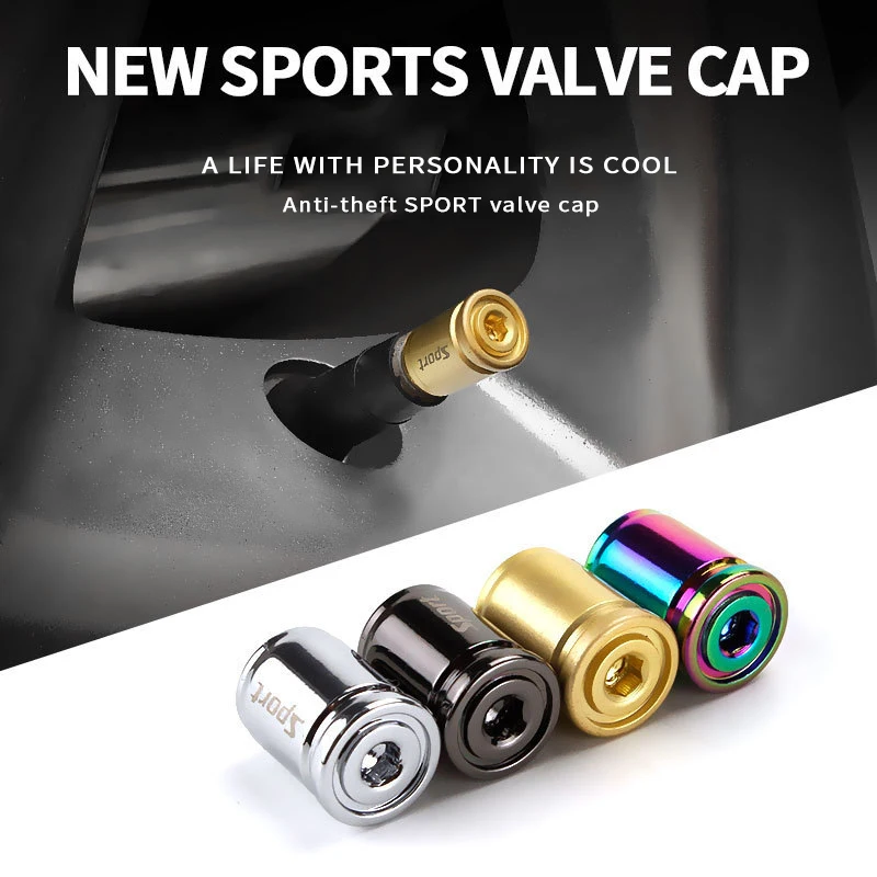 

4PCS Car Styling Zinc Alloy Anti-theft Sport Car Wheel Tire Valve Caps Tyre Rim Stem Covers Airdust Waterproof For Automobiles