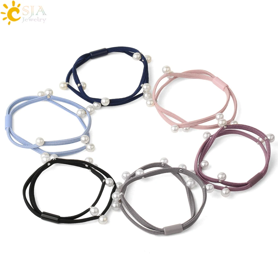 Женские двухслойные резинки для волос CSJA простые эластичные с искусственным