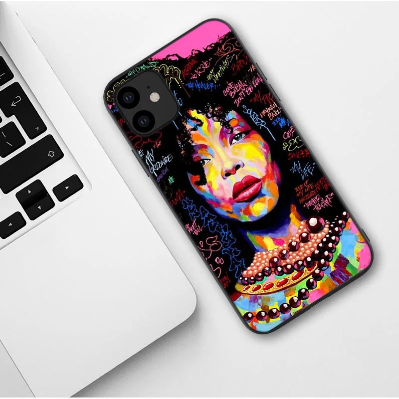 

Black African Art phone case for iPhone X XR XS Max 8 7 Plus 6 6s Plus melanin poppin Silicone Cover For iPhone 11 Pro Max 2019